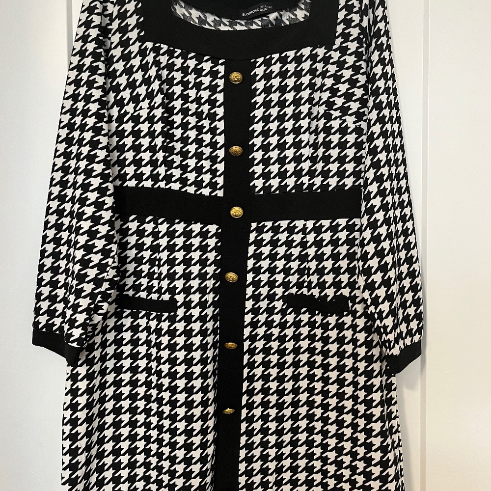 Patchwork square color b&w dress